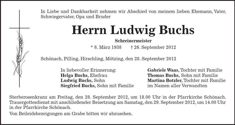 Traueranzeige Ludwig Buchs