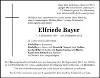 Traueranzeige Elfriede Bayer