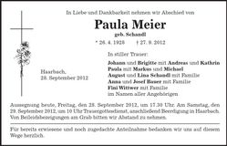 Traueranzeige Paula Meier
