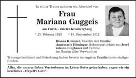 Traueranzeige Mariana Guggeis