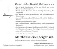 Traueranzeige Matthäus Seisenberger sen.