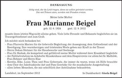 Traueranzeige Marianne Beigel