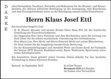 Traueranzeige Klaus Josef Ettl