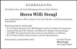 Traueranzeige Willi Stengl