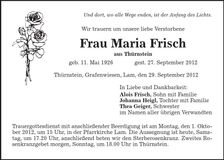 Traueranzeige Maria Frisch