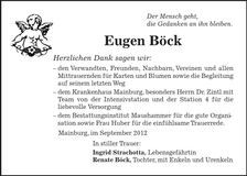 Traueranzeige Eugen Böck