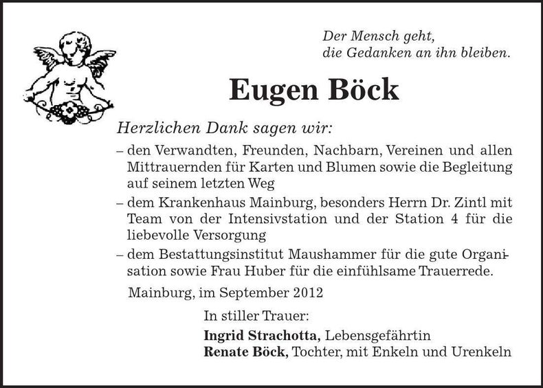Traueranzeige Eugen Böck