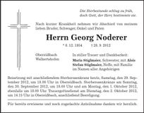 Traueranzeige Georg Noderer