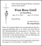 Traueranzeige Rosa Greil