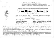 Traueranzeige Rosa Sicheneder