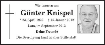 Traueranzeige Günter Knispel