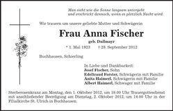 Traueranzeige Anna Fischer