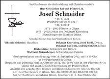 Traueranzeige Josef Schneider
