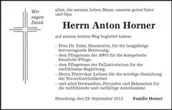 Traueranzeige Anton Horner