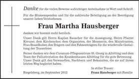 Traueranzeige Martha Hausberger