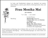 Traueranzeige Monika Mai