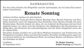 Traueranzeige Renate Sonntag