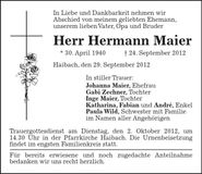 Traueranzeige Hermann Maier