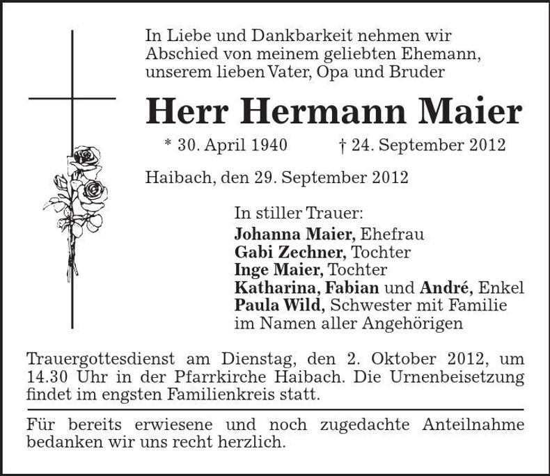 Traueranzeige Hermann Maier