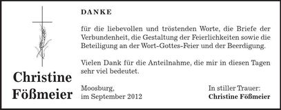 Traueranzeige Christine Fößmeier