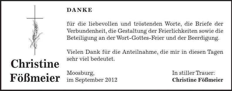 Traueranzeige Christine Fößmeier