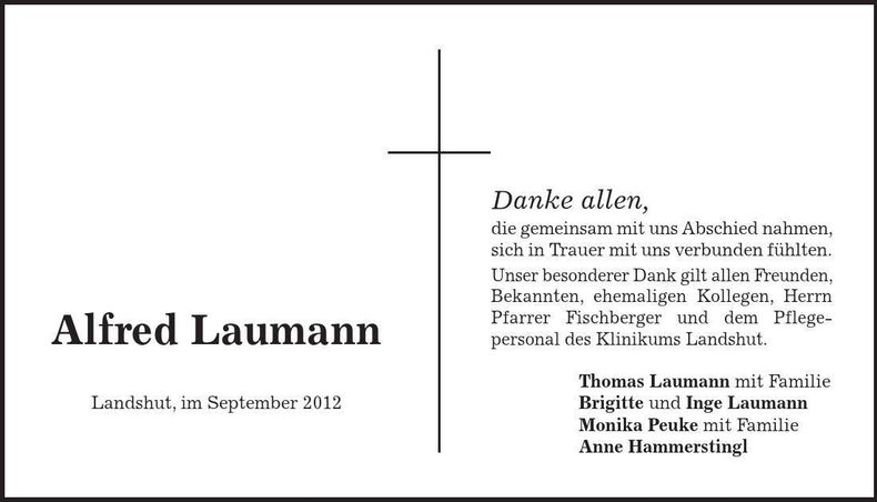 Traueranzeige Alfred Laumann