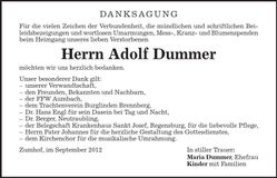Traueranzeige Adolf Dummer