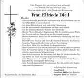 Traueranzeige Elfriede Dietl