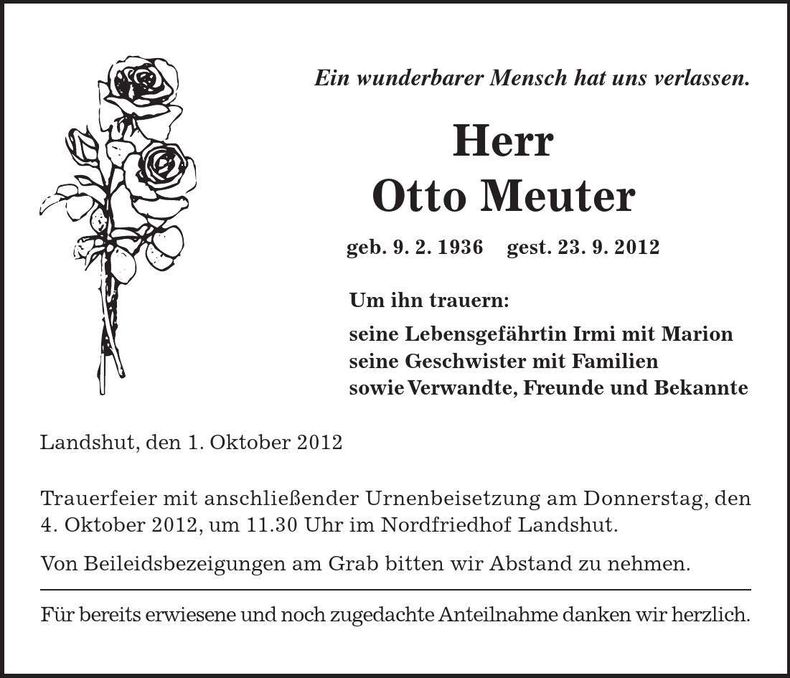 Traueranzeige Otto Meuter