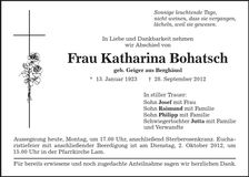 Traueranzeige Katharina Bohatsch