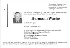 Traueranzeige Hermann Wache