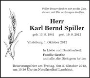 Traueranzeige Karl Bernd Spiller
