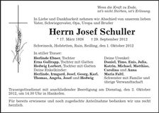 Traueranzeige Josef Schuller