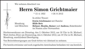 Traueranzeige Simon Grichtmaier