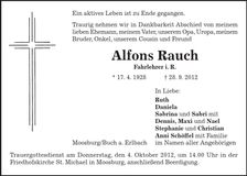 Traueranzeige Alfons Rauch