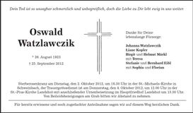 Traueranzeige Oswald Watzlawczik