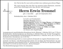 Traueranzeige Erwin Tremmel