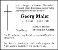 Traueranzeige Georg Maier