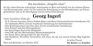 Traueranzeige Georg Ingerl