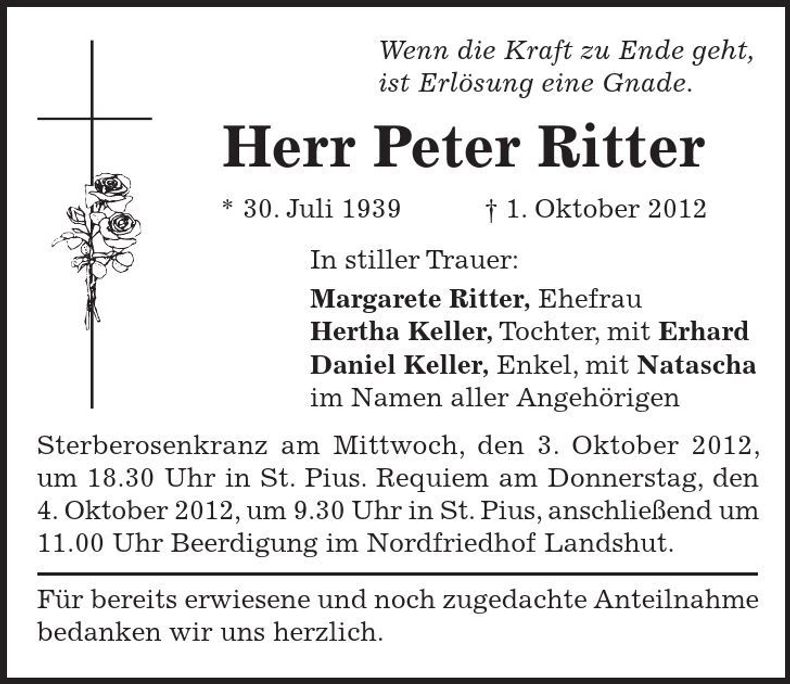 Traueranzeige Peter Ritter