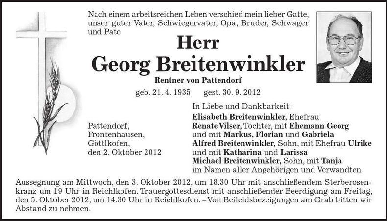 Traueranzeige Georg Breitenwinkler