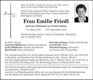 Traueranzeige Emilie Friedl