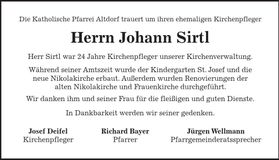 Traueranzeige Johann Sirtl
