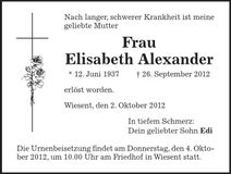 Traueranzeige Elisabeth Alexander