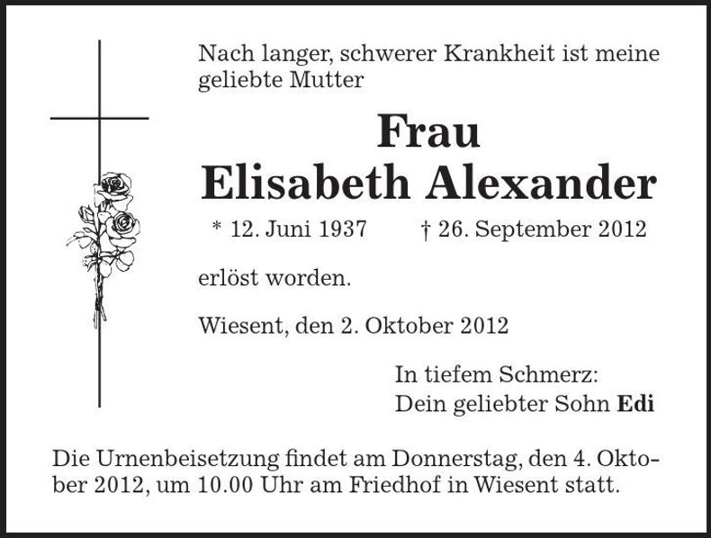 Traueranzeige Elisabeth Alexander