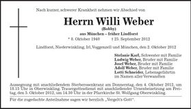 Traueranzeige Willi Weber