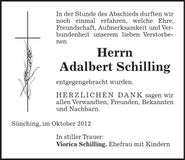 Traueranzeige Adalbert Schilling