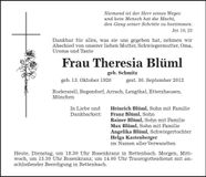 Traueranzeige Theresia Blüml