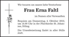 Traueranzeige Erna Faltl