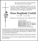 Traueranzeige Sieglinde Unfall